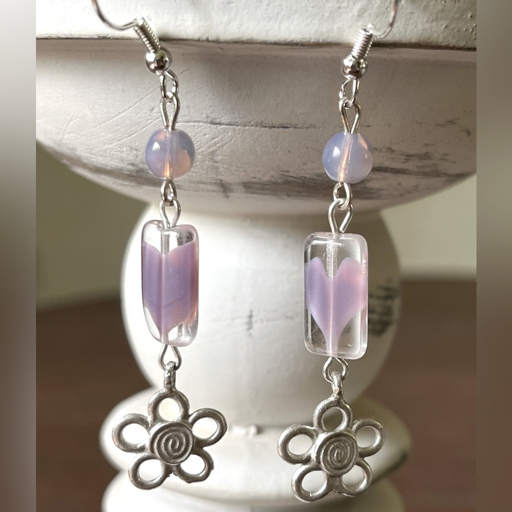 Handmade Lavender Dangle Earrings - Picture 1 of 2